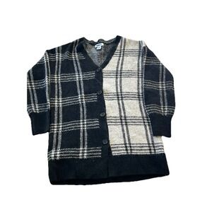 William Rast Cardigan Button Sweater Woman's M Plaid Knit Oversized Varsity